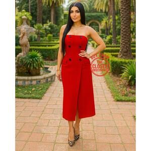 ZARA Red Midi Dress with Front Slit NWT Strapless Sizes S–M